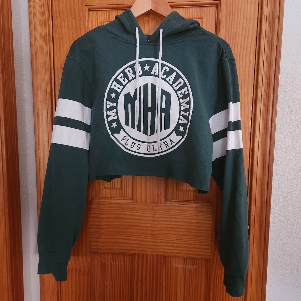 My Hero Academia MHA Anime Dark Green Cropped Hoodie Large